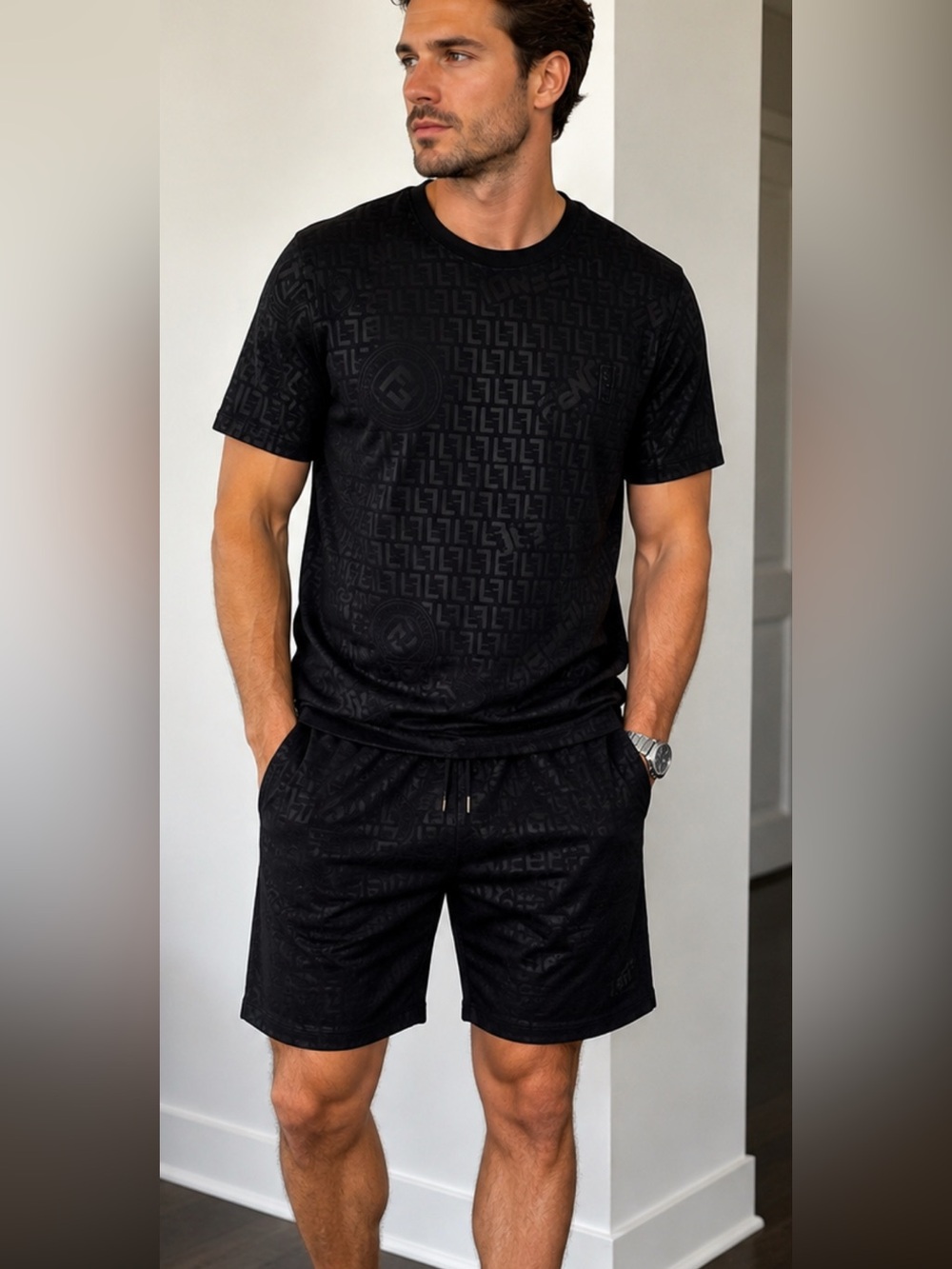 Fendi Black Monogram Athletic Drawstring Shorts